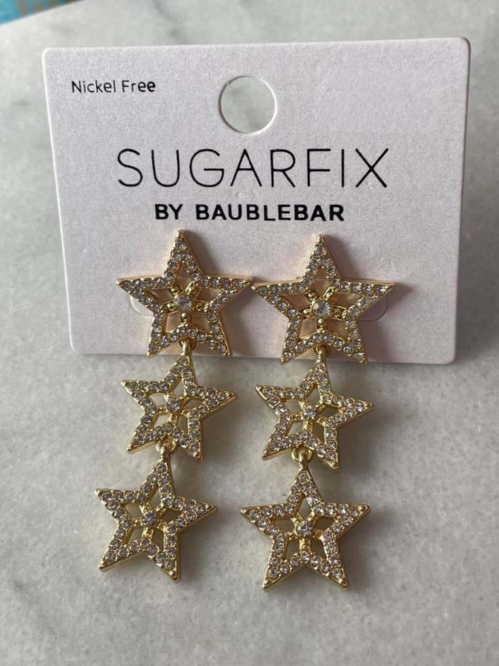 Sugarfix BaubleBar Star Trio Dangle Earrings Jeweled Gold Tone